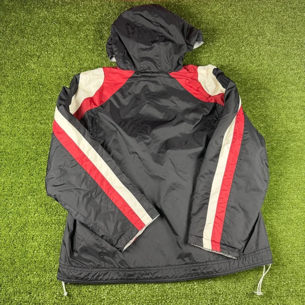 Weather Tamer Mens Hooded Windbreaker Jacket Black Red White Colorblock Size M